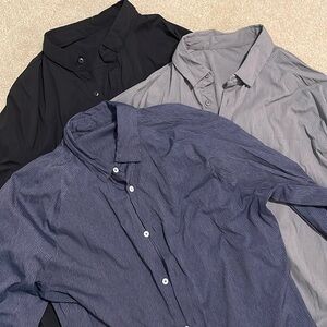 Lot of 3 LULULEMON stretch button down shirts in Black, Blue & Grey - Men's L